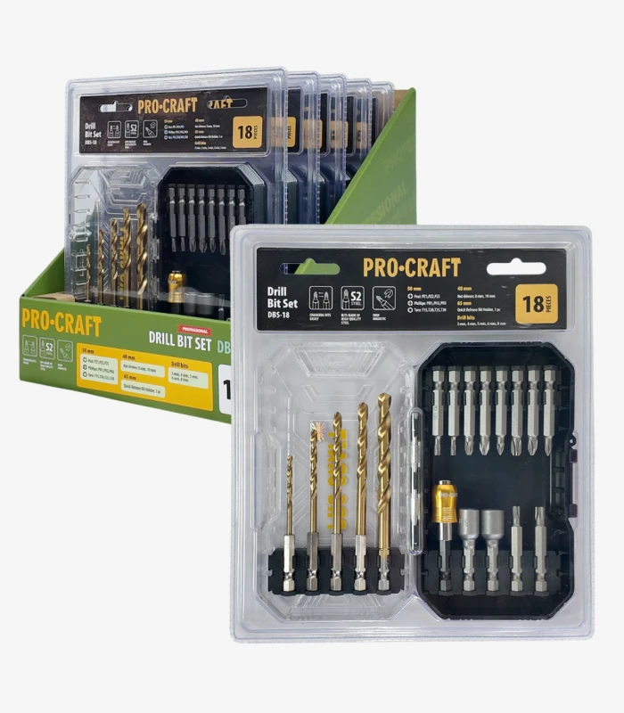 procraft-dbs-18 Набір свердел та біт Procraft DBS18 (18 предметів) - Зображення 1